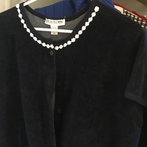 Short sleeve cotton sweater top (Navy Blue)